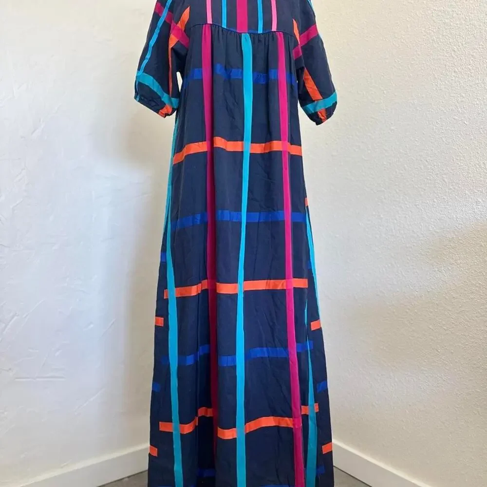 Carol Bennet for Liberty House Hawaiian Maxi Dress Plaid Colorful Vintage Muumuu